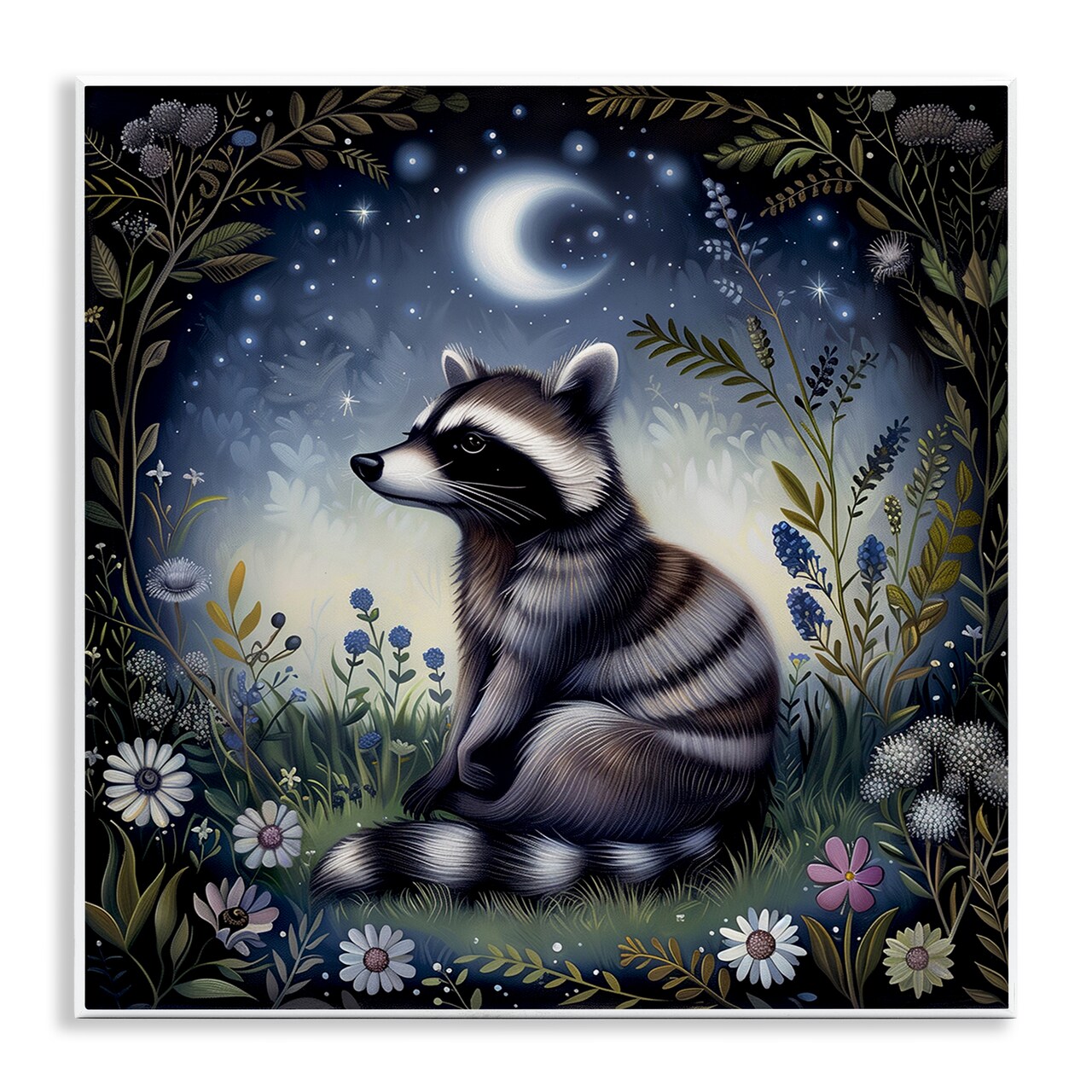 Stupell Industries Raccoon Under Night Forest Wall Plaque Art Design by The Dutch Lady